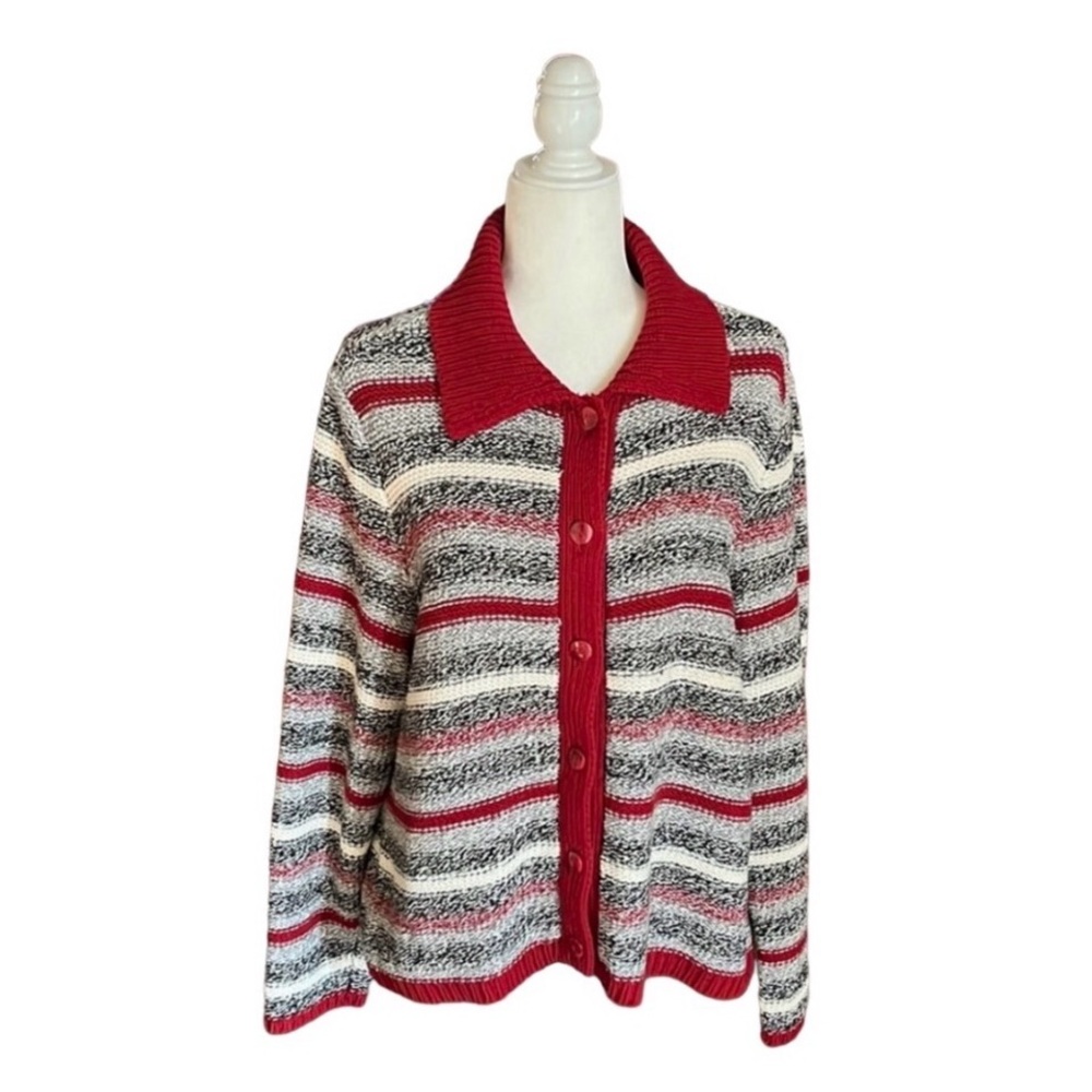 Liz Claiborne Villager Button Up Striped Vintage Cardigan Sweater Size 1 (2X)